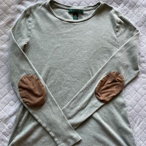 Ralph Lauren Light Green Knit Sweater with Elbow Patches